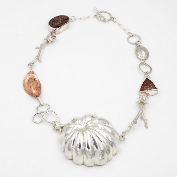 Sterling Silver, Copper, Drusy Garnet, Sticks & Stones Statement Necklace