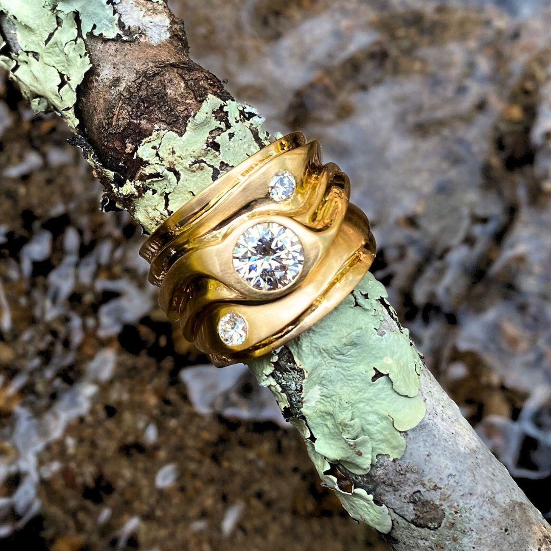 A unique gold bespoke ring.